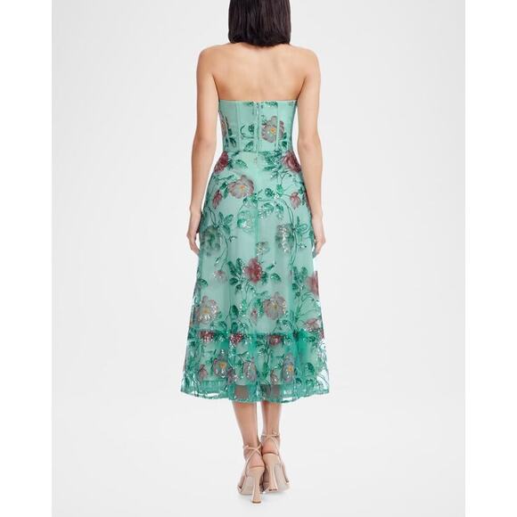 Dress The Population Carina Strapless Sweetheart Sequin Midi Dress Sz Large - Picture 5 of 14